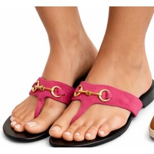 Gucci Horsebit Thong Sandals Womens 39 Fuchsia Pink Suede Good 338360 Flat Slide